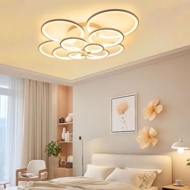 Imagem de Luminária de teto pendente moderna com 8 anéis de LED, preta, com controle remoto, 3 cores ajustáveis, formato redondo, ideal para sala de estar, cozinha, ilha e quarto (preta, 10 lâmpadas).