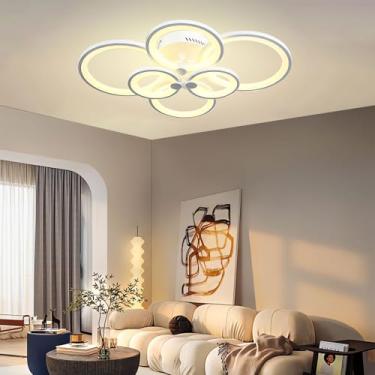 Imagem de Luminária de teto pendente moderna com 8 anéis de LED, preta, para quarto, com controle remoto, 3 cores ajustáveis, luminária de teto redonda para sala de estar, ilha de cozinha e quarto (br