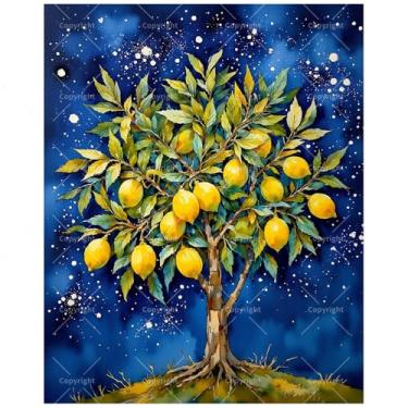 Imagem de TAOPAOLAB Kit de pintura de árvores frutíferas por números para adultos - DIY limoeiro sob estrelas pintura em tela 40,6 x 50,8 cm, conjunto de tinta acrílica, adequado para iniciantes, arte para