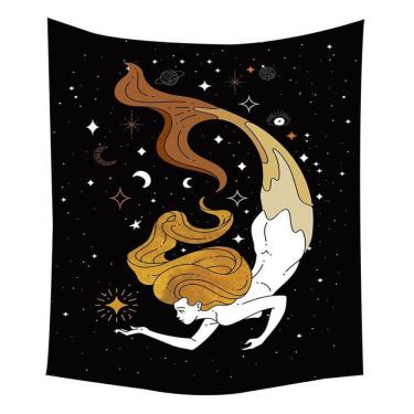 Imagem de Tapeçaria Mermaids Girl, microtecido 150x150cm para decoração de quarto