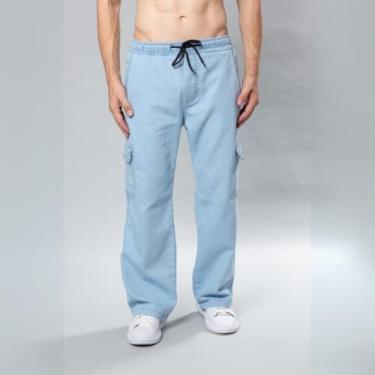 Imagem de Calça Cargo Streetwear Estilo Largo Balão Jeans Sarja Masculino - 4 Az