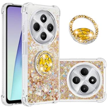Imagem de Monwutong Capa Slim Fit para Xiaomi Redmi 14C, TPU macio com glitter líquido efeito areia movediça anel de silicone, capa de proteção de tela e câmera para Redmi 14C, WTZH Golden