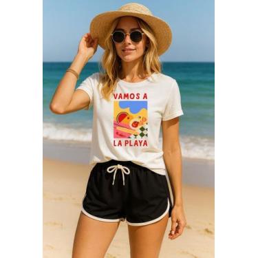 Imagem de KIT PRAIA TShirt Estampada VAMOS A LA PLAYA com Short Tactel com Elast