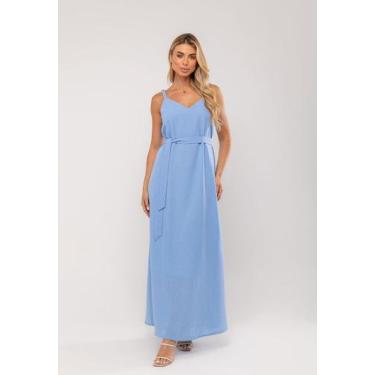 Imagem de Vestido Longo Com Faixa Na Cintura Azul Salvatore, P