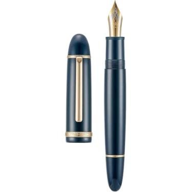 Imagem de AEHON Caneta-tinteiro de resina colorida de 0,5 mm, ponta fina, escrita suave, canetas de presente elegantes para material de escritório (clipe dourado azul escuro, F)