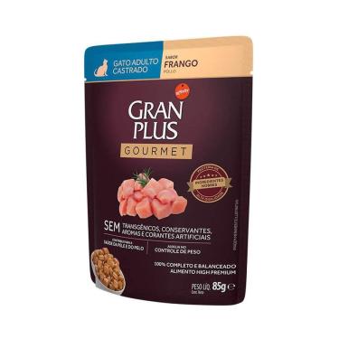 Imagem de Ração Úmida Gran Plus Gourmet Gatos Adultos Castrado Frango Sachê 85g