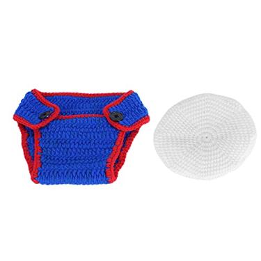 Imagem de Siwoted fotografia crochê marinho chapéu fralda recém-nascido bebê fotografia adereços acessório (Azul)