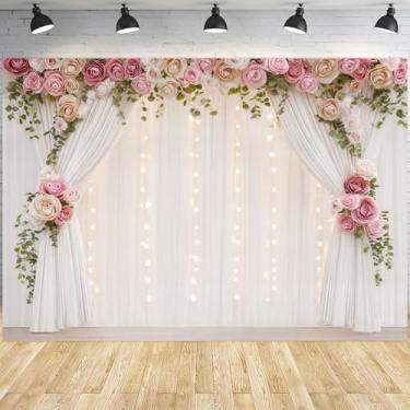 Imagem de Cenário de casamento, decoração de sessão de fotos para chá de panela, decoração de festa de chá floral rosa branca, decoração de festa de aniversário, chás de bebê, banners de aniversário, 18 x 1,5 m