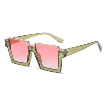 Imagem de HCHES Óculos de Sol Vintage de Armação Grande Feminino Luxo Masculino Punk Oversized Degradê (Verde-Rosa Claro)