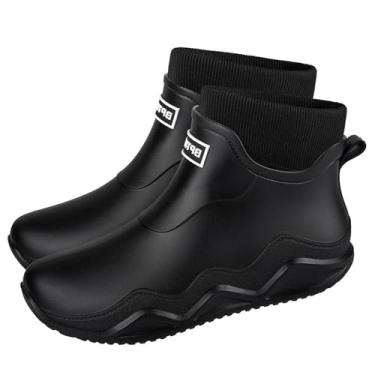Imagem de Botas de chuva unissex para casais, com forro de lã e letras sólidas, calçados aquáticos, cano baixo, de borracha, à prova d'água, Preto, 35