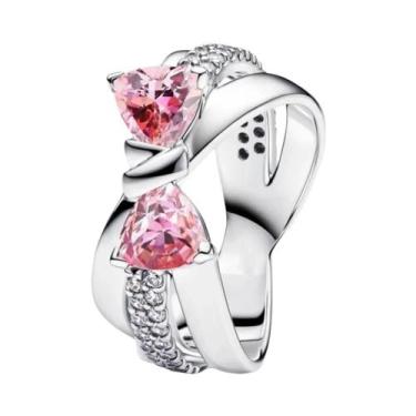 Imagem de Conjunto De Brincos E Anel Em Prata 925 Com Laço Vermelho Rosa Para Mu