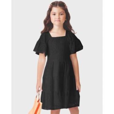 Imagem de Vestido menina malha crepe com plaquinha verão leve fofo - Branco e Preto - Menina 4 a 14 anos-Feminino