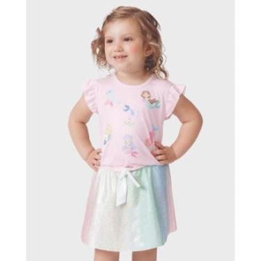 Imagem de Conjunto sereia com saia colorida verão leve divertido estiloso - Creme e Rosa - Menina 1 a 4 anos-Feminino