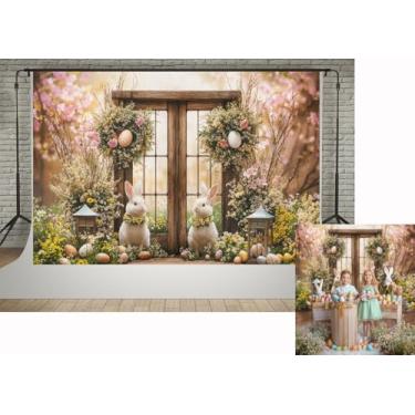 Imagem de Kate 3 x 2 m Primavera Feliz Páscoa cenário fotográfico bonito comedor de coelho ovos coloridos rosa floral porta de madeira decoração foto fundo