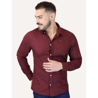 Imagem de Camisa Tommy Jeans Masculina Slim Original Stretch Bordô-Masculino