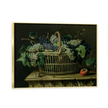 Imagem de NHLDZYH Moldura dourada. Pintura vintage fruta ainda vida em tela retro fruta motivo estilo country decoração de parede para cozinha e sala de jantar. B03. 40 x 50 cm