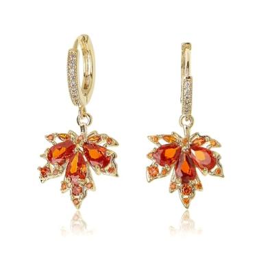 Imagem de Brincos femininos pendentes de argola pequena de folha de bordo, moderno e delicado strass, zircônia cúbica pendurada, formatura, casamento, folha, joias modernas, presente, FreeSize, Cobre, Sem pedra