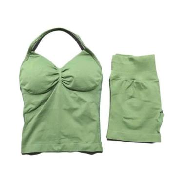 Imagem de Conjunto De Yoga Feminino De 2 Peças Sem Costura Com Almofadas Removív