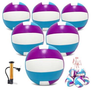 Imagem de UNISHOW Pacote com 6 bolas de voleibol, tamanho oficial, 5, bolas de vôlei recreativas à prova d'água, macias, com bomba e bolsa de rede para uso interno e externo, praia, piscina, areia para