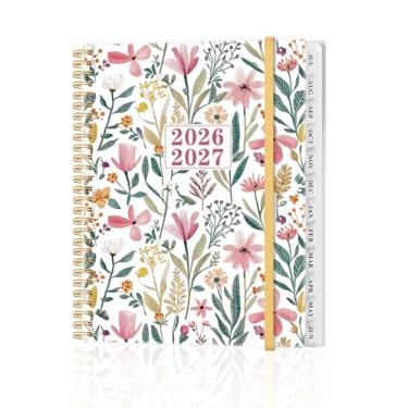 Imagem de Agenda 2026-2027 - Agenda anual de julho de 2026 a junho de 2027, agendas semanais e mensais encadernadas em espiral com abas de 12 meses, bolso interno, 21,6 cm x 28 cm, flor de folha