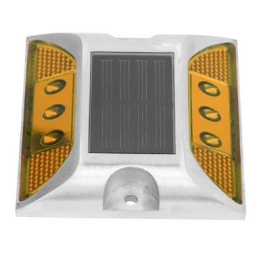 Imagem de AMONIDA Luzes de Marcador à Terra do Diodo Emissor de Luz da Energia Solar, Lâmpada Impermeável do Ponto da Estrada Entrada de Automóveis para Exterior, Alumínio Fundido, Amarelo, 4.1x4.1in (Amarelo)