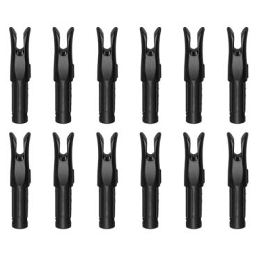 Imagem de YELARXI Nocks de flecha de tiro com arco, peças de substituição de flechas de plástico, acessório para (DIY Hunting Shooting/composto/arco recurvo) 6,2 mm/0,6 cm ID e 12 peças e plástico e preto