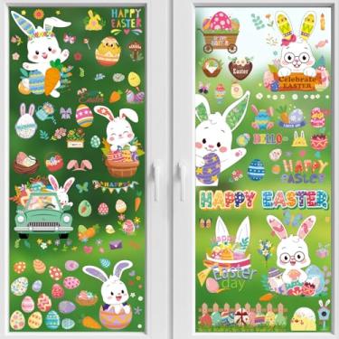Imagem de Adesivos de janela de Páscoa para janelas de vidro – 171 peças de decalques de coelho e ovo de Páscoa, 9 folhas de adesivos estáticos de dupla face, decoração de primavera reutilizável para ambientes