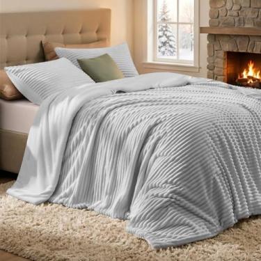 Imagem de Quataly Conjunto de edredom fofo, tamanho Queen grande, 3 peças – Conjunto de edredom macio e felpudo, cinza claro para o inverno, 1 edredom alternativo de luxo com 2 fronhas