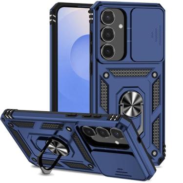 Imagem de Tothedu Capa para Galaxy S25 FE, capa para Samsung S25FE 5G com capa deslizante para câmera, anel giratório de 360° integrado com suporte magnético à prova de choque para Samsung Galaxy S25 FE azul