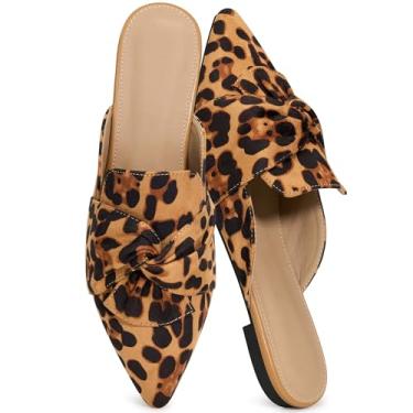 Imagem de Aomigoct Dress Flat Mules femininos: bico fino elegante e camurça com laço para escritório e reuniões - leve sem cadarço para confiança no uso diário - Idades 28-50, Leopardo, 38