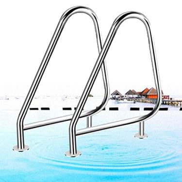 Imagem de Corrimão de piscina com placa de base corrimão de água deck escada trilho de piscina para piscina enterrada, 90 x 56 cm × 81 cm, 1 pç / 2 peças