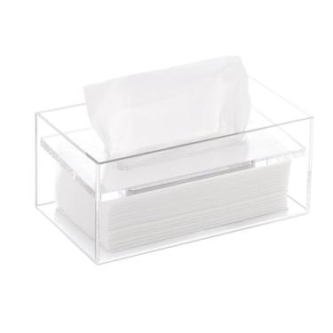 Imagem de Capa de caixa de lenços de papel de acrílico prática retangular para banheiro cozinha quarto organizador de escritório (branco, grande)