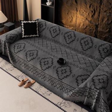 Imagem de Capa de sofá de chenille, capa lavável para sofá, antiderrapante, fácil de instalar, para animais de estimação e crianças, móveis de sala de estar - cinza||180 x 480 cm