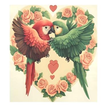 Imagem de Qilmy Capa magnética para máquina de lavar louça Papagaio Dia dos Namorados 58 x 66 cm Capa decorativa de geladeira para porta frontal adesivo de folha magnética para máquina de lavar louça painel de