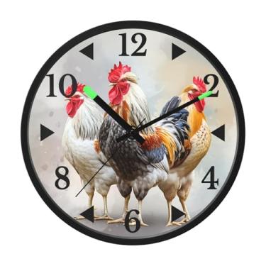 Imagem de STAYTOP Relógio de parede retrô de LED com três galos para quarto com brilho noturno, relógios de parede silenciosos de 30 cm para decoração de sala de estar, controle de som, relógio de parede