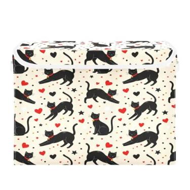 Imagem de STAYTOP Gatinho fofo no dia dos namorados caixas de armazenamento com tampas e alça de transporte, caixas de armazenamento dobráveis organizadores de recipientes para casa, quarto, armário, escritório