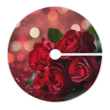 Imagem de Qilmy Saia de árvore de Natal rosa vermelha para Dia dos Namorados 90 cm, camurça para árvore de Natal, adequada para decoração de armário de escritório ou festa de férias em ambientes internos e