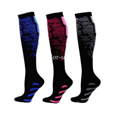 Imagem de Meias De Compressão Com Estampa Floral, Pacote Com 3 Pares Para Homens