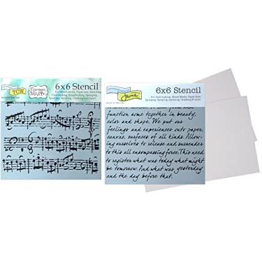 Imagem de Estêncil The Crafters Workshop - Estêncil para música, estêncil com texto | Estêncil para notas musicais, estêncil para escrever em madeira, tela, mídia mista, diário | Conjunto de modelos de 15 x 15 cm com cartolina