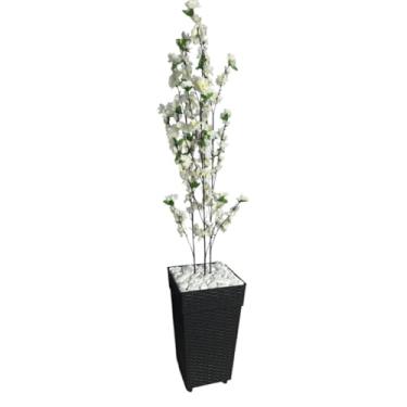 Imagem de Planta Artificial Cerejeira Rosa Bebê com Vaso de Rattan Decorativo - Ideal para Decoração de Casa, Sala e Escritório (Cerejeira Branca Vaso Preto)