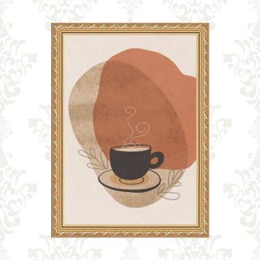 Imagem de Quadro Moldura Dourada Café Aquarela 24X18Cm