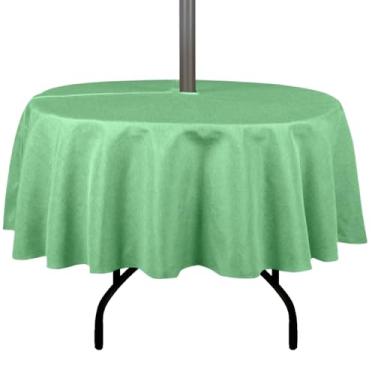 Imagem de youngseahome Toalha de mesa para uso ao ar livre, sem rugas, resistente a manchas, impermeável, capa de mesa com zíper para guarda-chuva, para piquenique/festa/jantar/jardim (152 cm, redonda, zíper