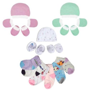 Imagem de Kit Bebê 15 Peças Algodão Touca Luva e Meias Recém Nascido - Koala Bab