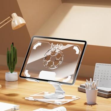 Imagem de Suporte giratório de acrílico para tablet de 360°, suporte de telefone de metal dobrável para mesa, design quadrado de futebol criativo, suporte universal portátil compatível com iPad, Huawei e todos