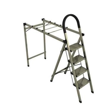 Imagem de Escada multifuncional de secagem de roupas dupla uso aço inoxidável varanda dobrável (cor: B-4 escada de degrau)