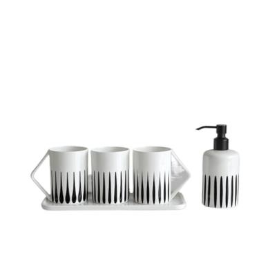 Imagem de THJKUPO Conjunto de copos de lavagem de escova de dentes listrada para casal copo de enxaguante bucal escova de dentes copo de cerâmica doméstica