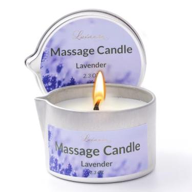 Imagem de Vela de massagem, cera de soja natural para hidratação da pele, óleo de coco à base de óleo de jojoba, vela perfumada de baixa temperatura, presente 65 g (lavanda)