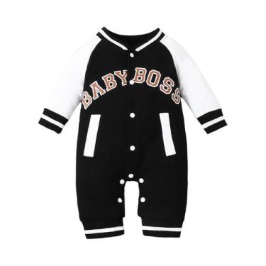 Imagem de Macacão Personalizado Para Bebê Menino Com Mangas Longas E Gola Redond