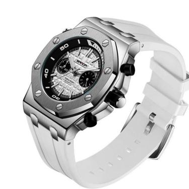 Imagem de Relógio De Pulso Masculino Desgin Esportivo Movimento Quartzo Impermeavel Branco