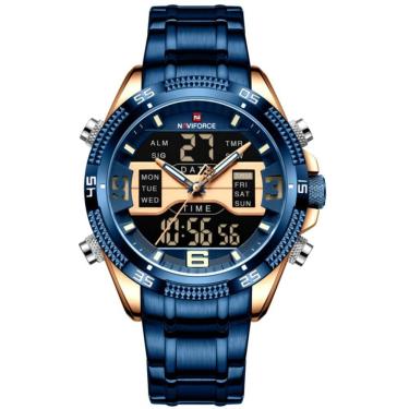 Imagem de Relógio Masculino Analógico Em Aço Inoxidável Display Led Digital A Prova Dágua Azul